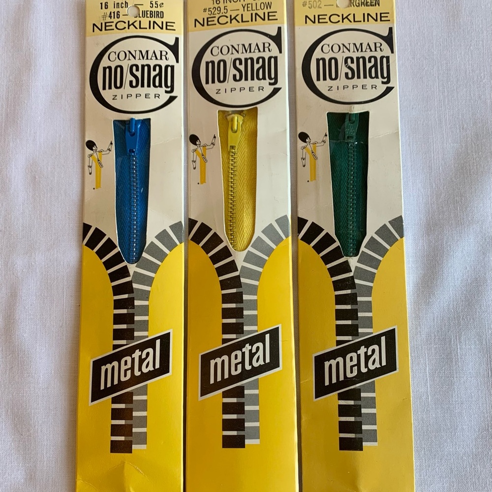 5 Vintage ConMar colorful zippers, sewing project